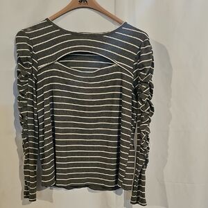 Maurices Black and White Ruched Cut Out Blouse